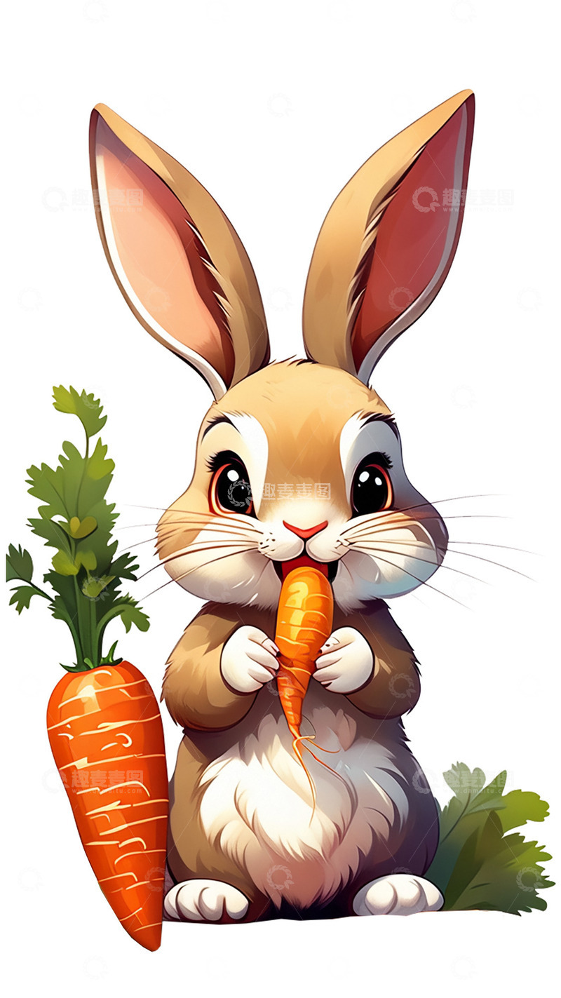 高清大图下载【趣麦麦图】小兔子吃胡萝卜插画