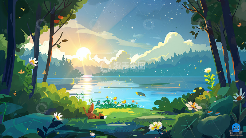 春天日出插画背景