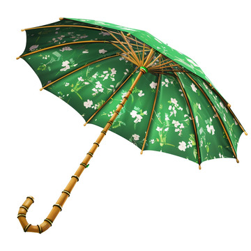 春天绿色竹柄油纸伞