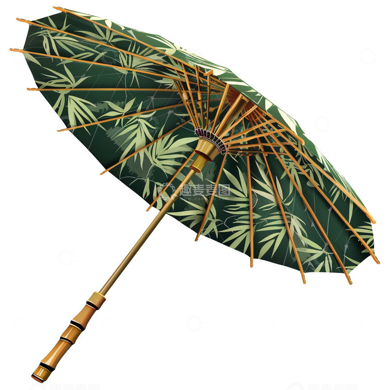 高清大图下载【趣麦麦图】绿色竹叶装饰油纸伞