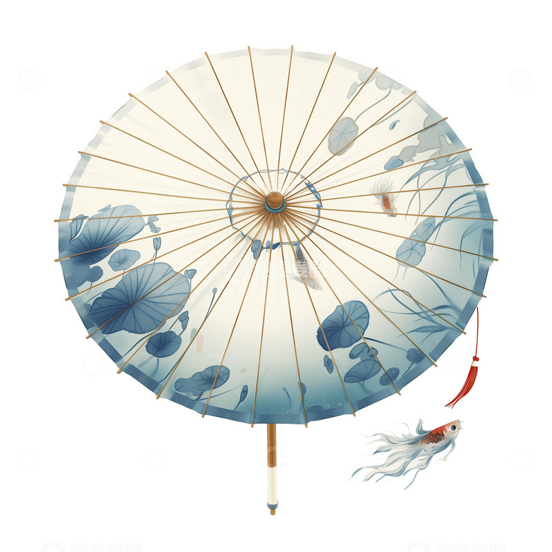 高清大图下载【趣麦麦图】蓝色古风油纸伞素材