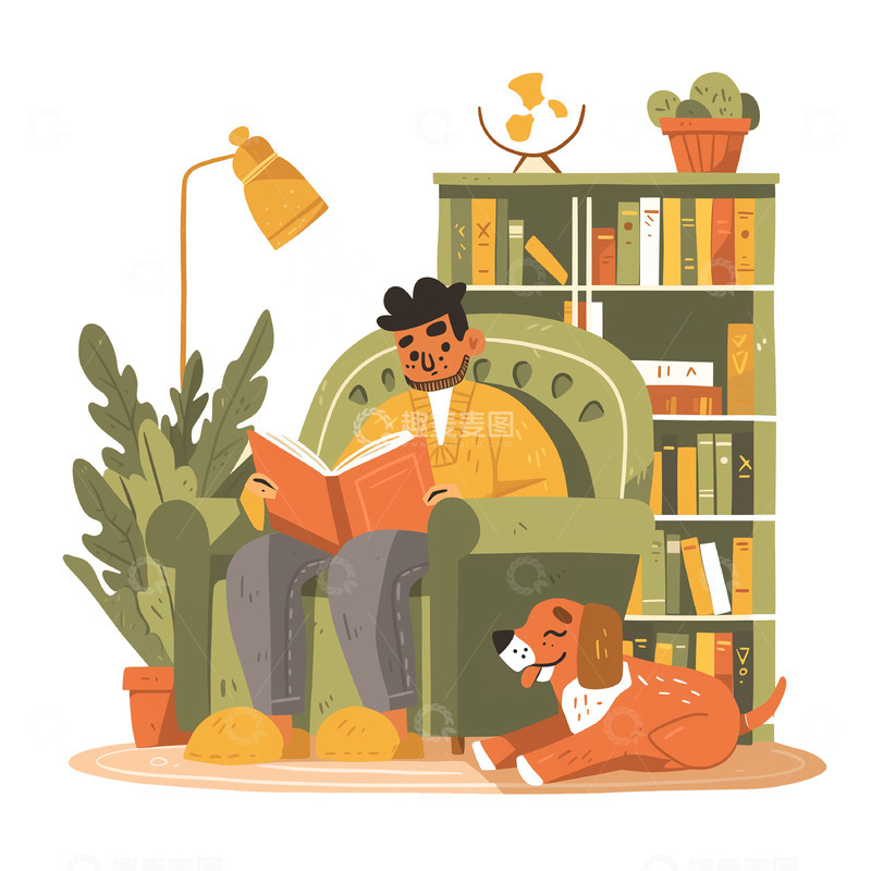 阅读日读书卡通人物素材