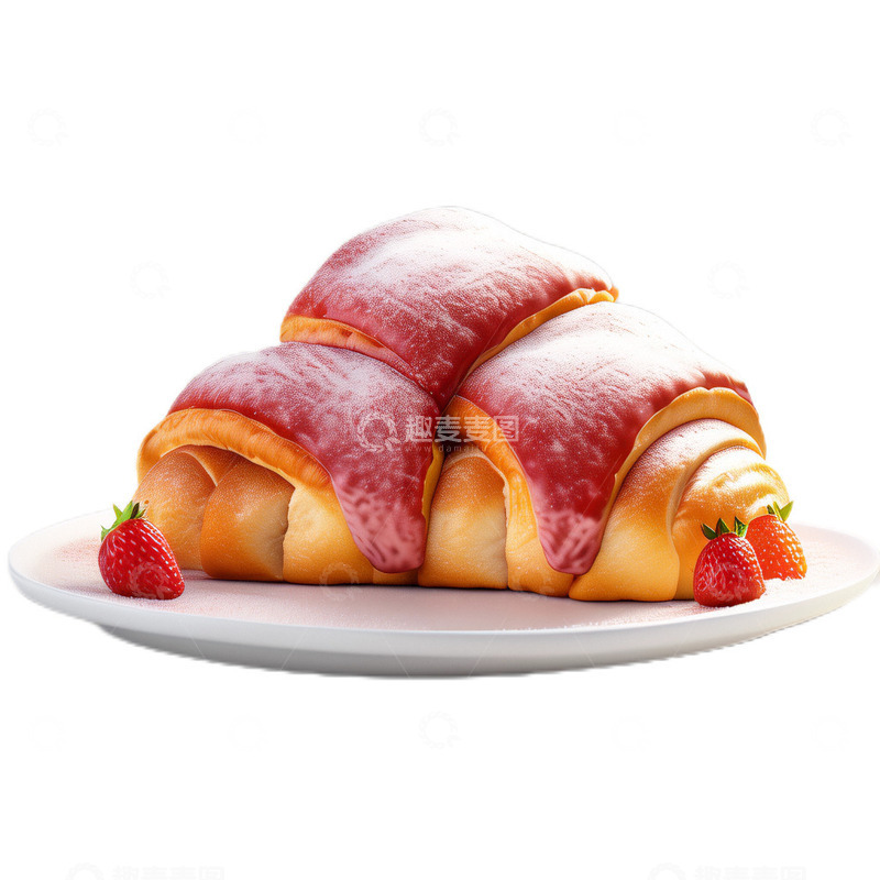 高清大图下载【趣麦麦图】3D立体真实草莓牛角包面包