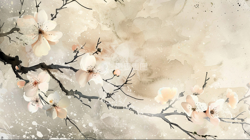 高清大图下载【趣麦麦图】中国风水墨植物鲜花唯美壁纸场景