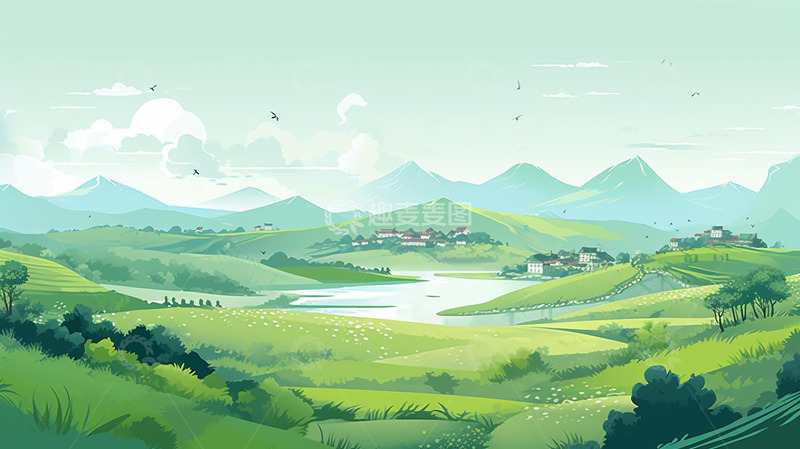 高清大图下载【趣麦麦图】春天手绘小清新绿色背景