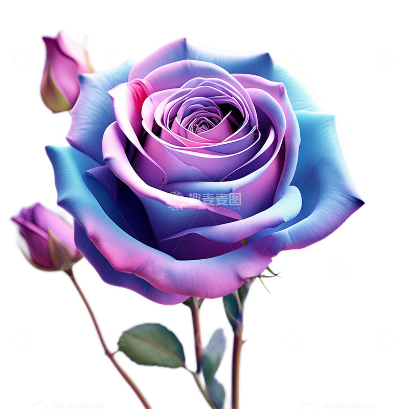 高清大图下载【趣麦麦图】3D立体真实蓝紫色玫瑰植物