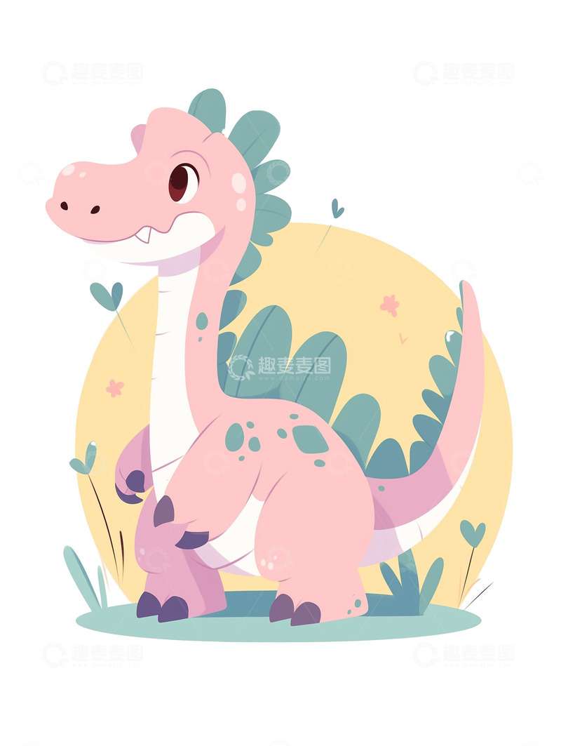 高清大图下载【趣麦麦图】粉色恐龙卡通元素