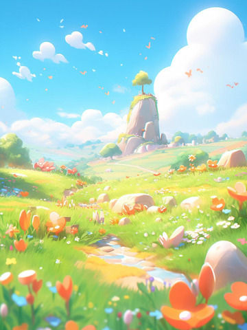 春天风吹云动满山花开图片