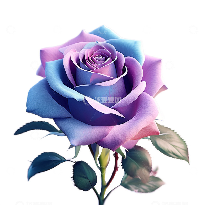 高清大图下载【趣麦麦图】3D立体真实蓝紫色玫瑰植物情人节