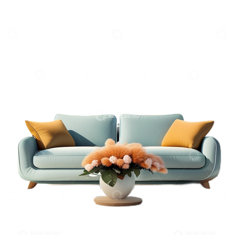 高清大图下载【趣麦麦图】3D立体真实青色沙发家居