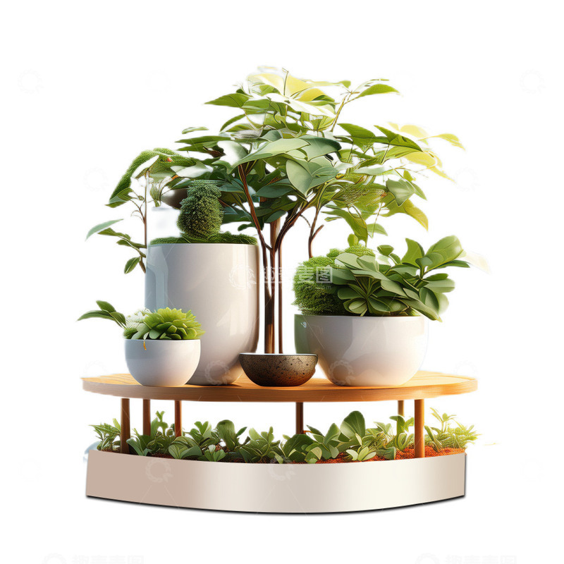 高清大图下载【趣麦麦图】3D立体真实花架木制盆栽观赏