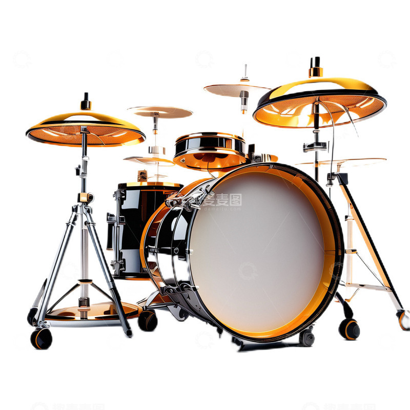 高清大图下载【趣麦麦图】3D立体真实架子鼓音乐敲击金属