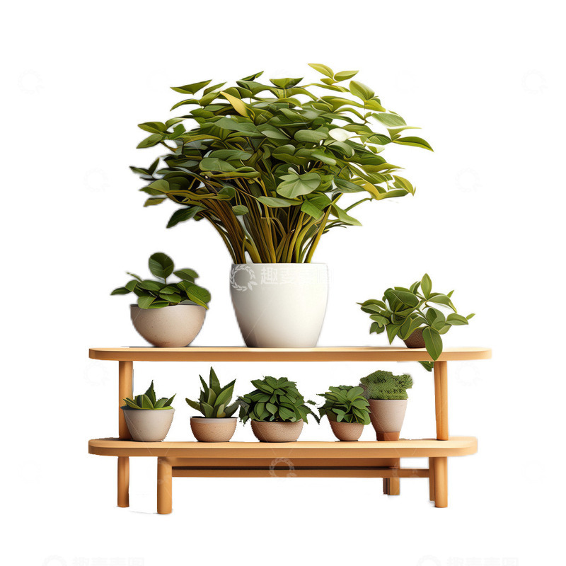 高清大图下载【趣麦麦图】3D立体真实花架木制盆栽