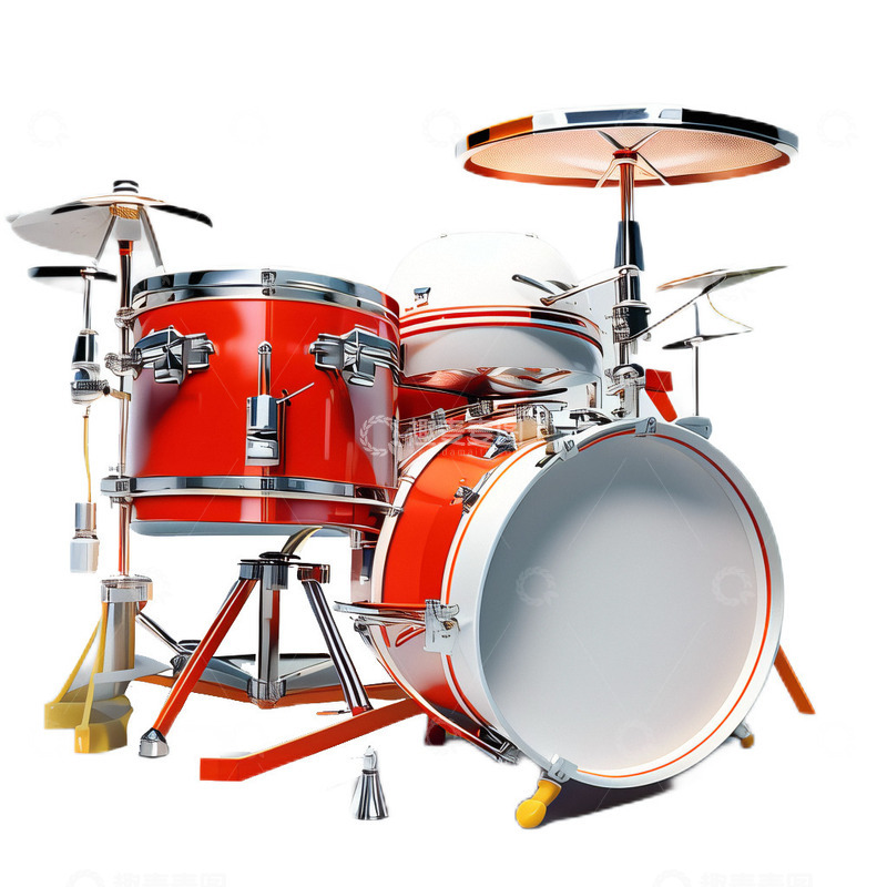 高清大图下载【趣麦麦图】3D立体真实架子鼓音乐敲击红色