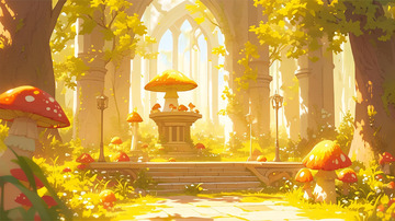 卡通梦幻蘑菇小屋手绘