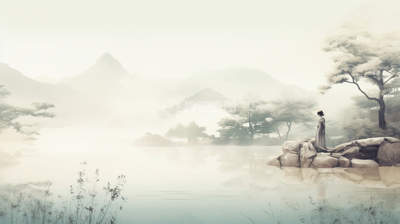 高清大图下载【趣麦麦图】中国风山水水墨人物场景黑白