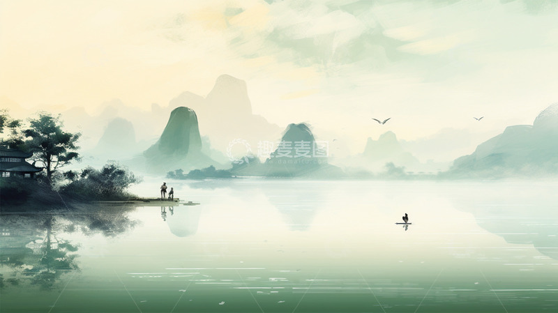 高清大图下载【趣麦麦图】中国风山水黑白水墨人物场景