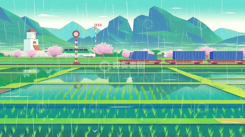 高清大图下载【趣麦麦图】卡通插画谷雨农田素材