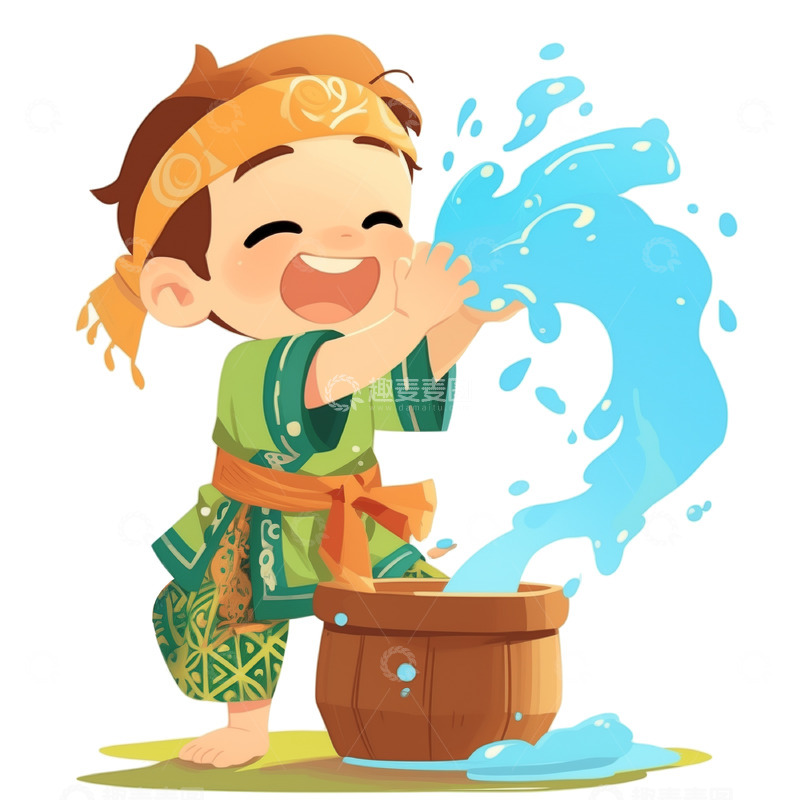 高清大图下载【趣麦麦图】泼水节卡通男孩素材