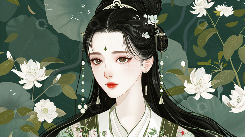 高清大图下载【趣麦麦图】中国风古风美女扁平插画