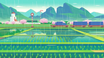 卡通插画谷雨农田素材