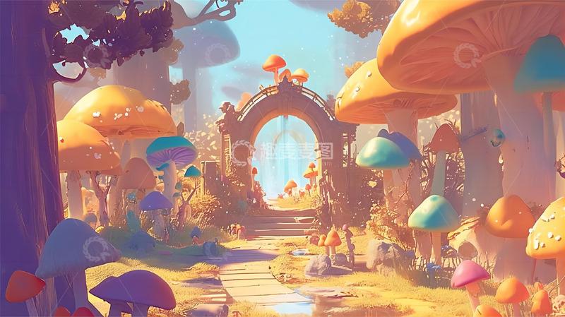 高清大图下载【趣麦麦图】梦幻蘑菇插画