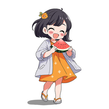 手绘QQ人西瓜女孩