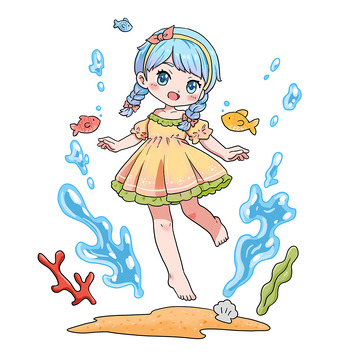 手绘QQ人海洋女孩