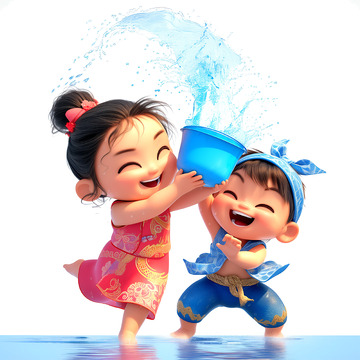 泼水节卡通3D人物元素