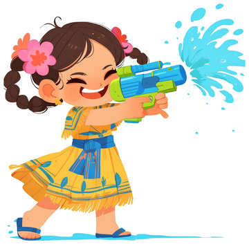 卡通插画泼水节人物素材