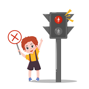 手绘交通安全宣传禁止闯红灯