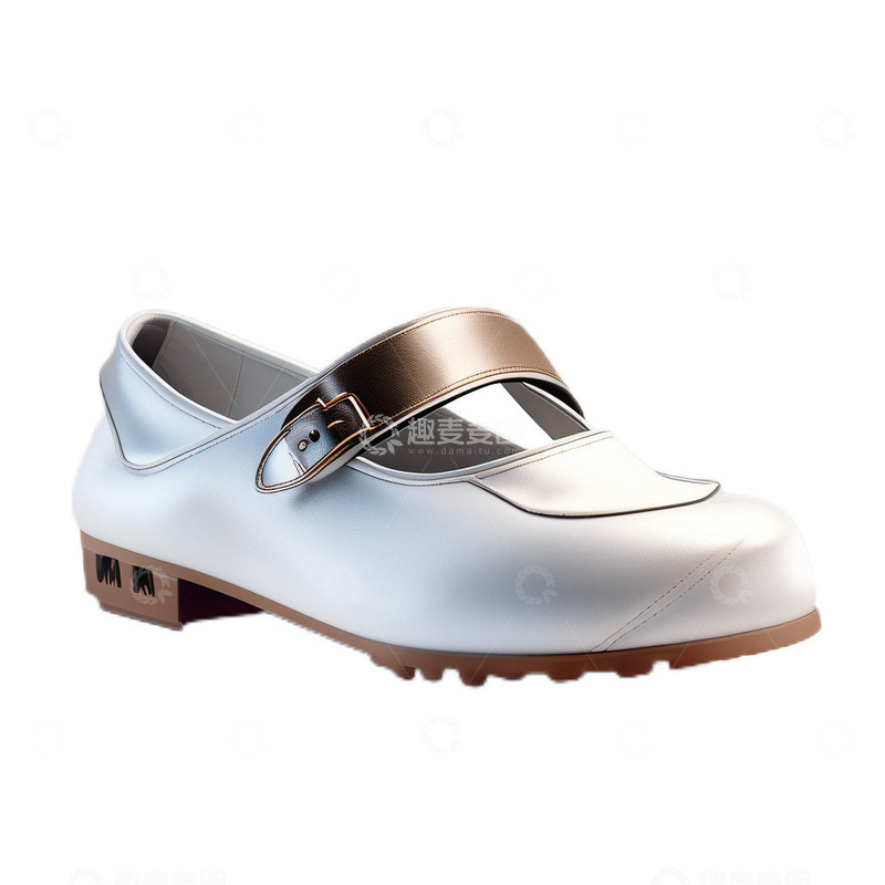 高清大图下载【趣麦麦图】3D真实立体鞋子玛丽珍皮鞋白色女鞋