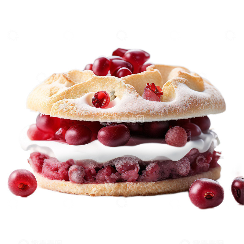 高清大图下载【趣麦麦图】3D真实立体蔓越莓奶酥甜品下午茶西餐