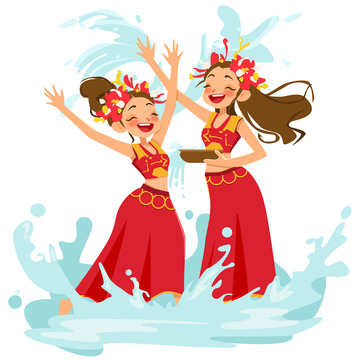 泼水节嬉水人物傣族