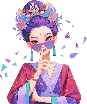 国潮古风美女插画素材