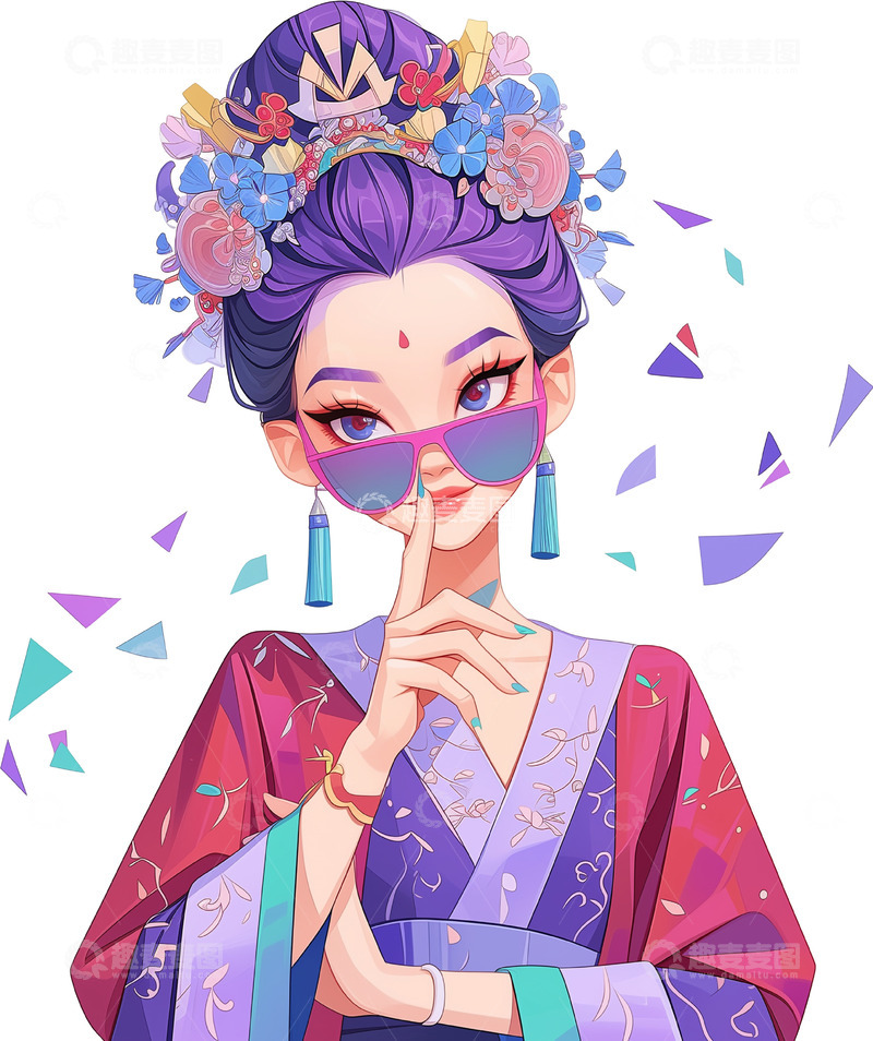 国潮古风美女插画素材