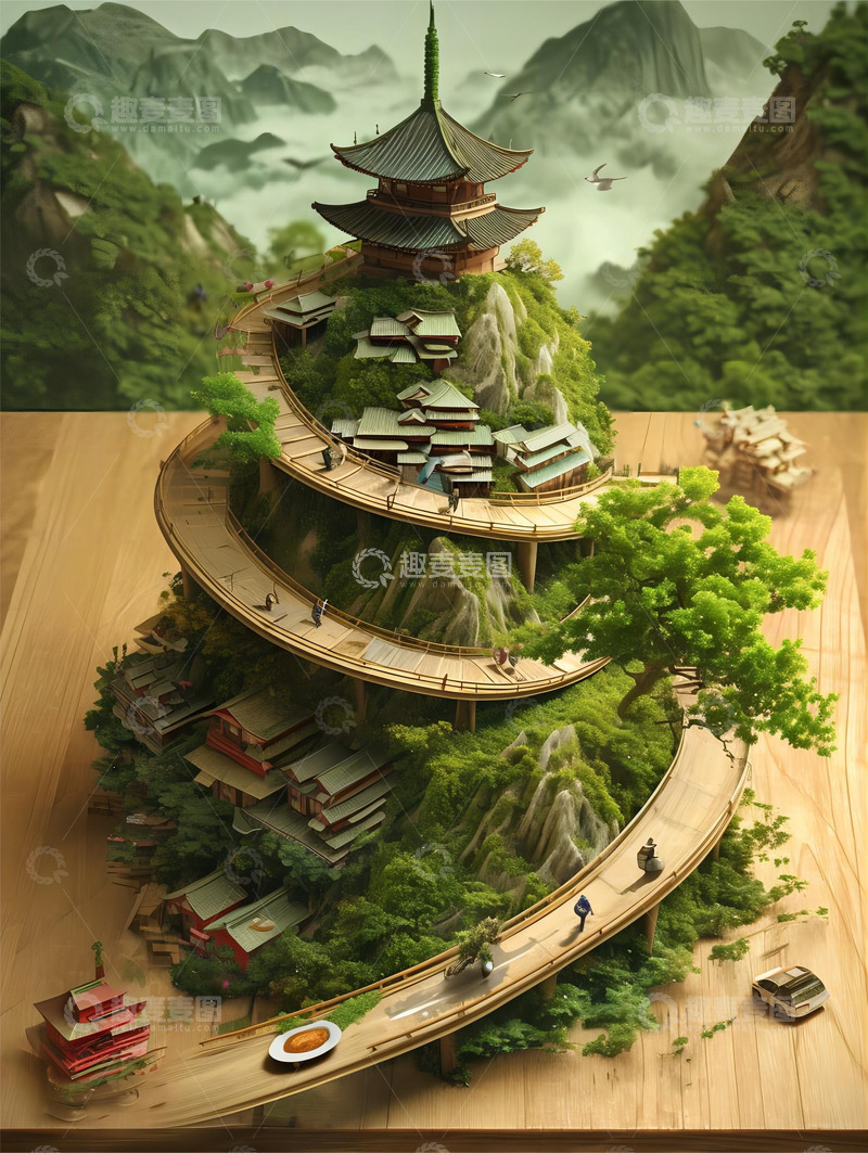 高清大图下载【趣麦麦图】微景观螺旋山中轨道