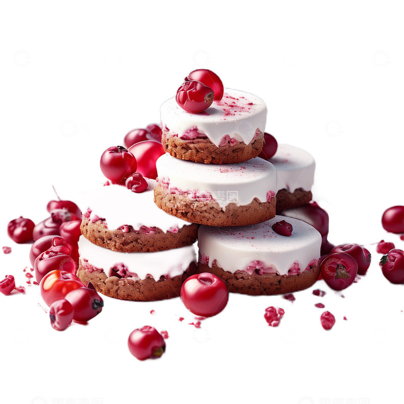 高清大图下载【趣麦麦图】3D真实立体蔓越莓奶酥甜品下午茶