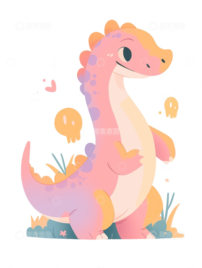 高清大图下载【趣麦麦图】粉色可爱恐龙插画元素