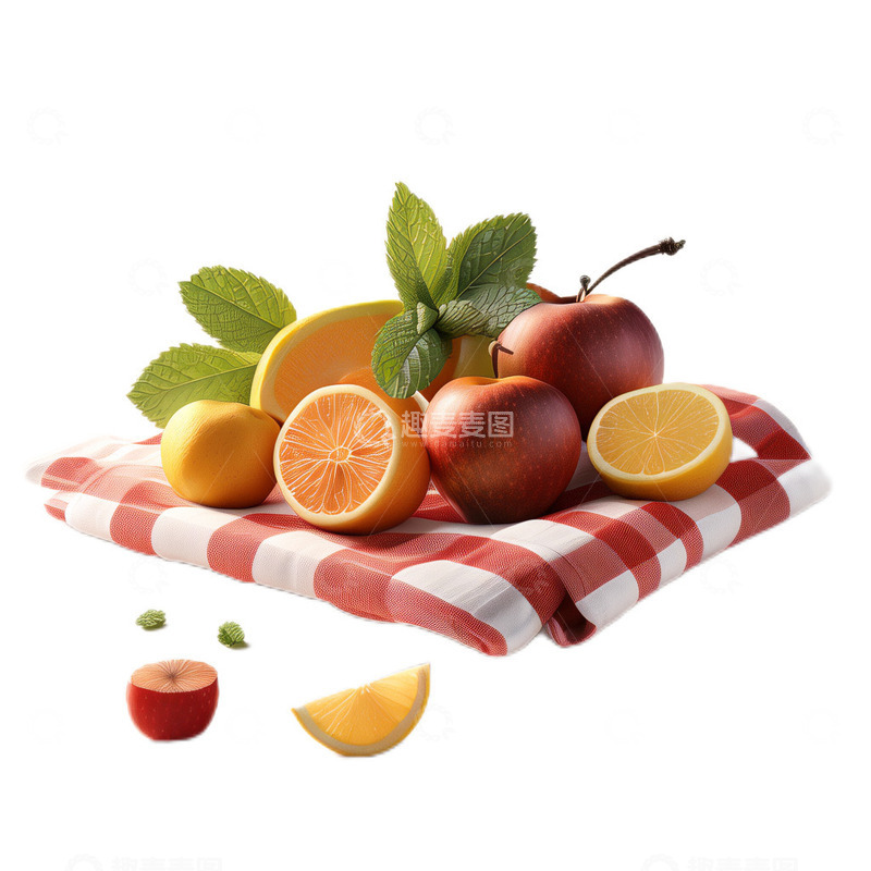 高清大图下载【趣麦麦图】3D立体真实水果格子布野餐