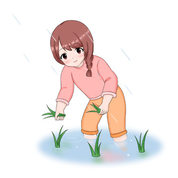 谷雨农耕场景插秧人物