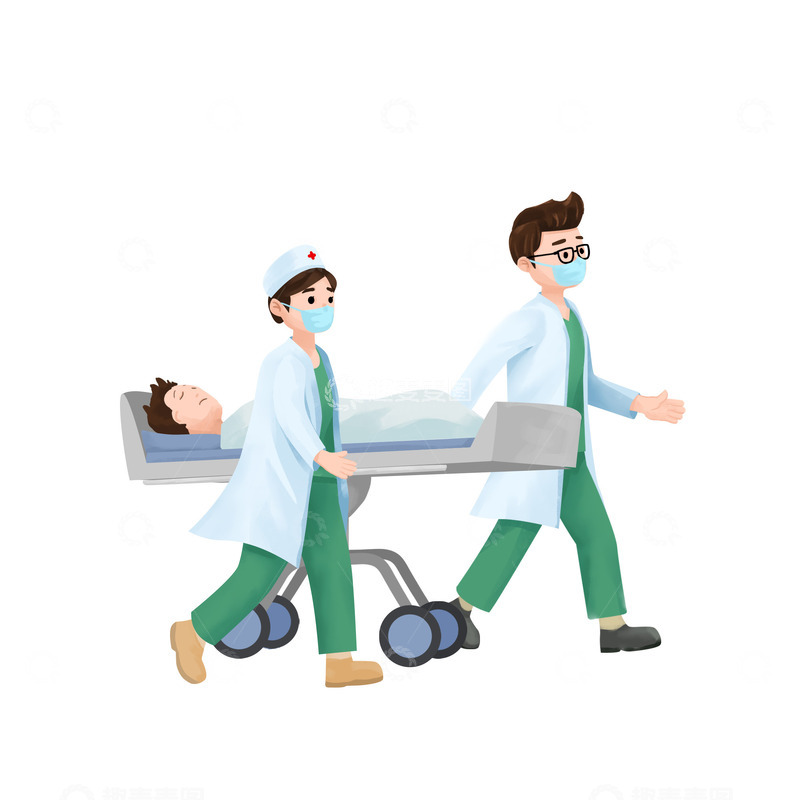 源文件下载【趣麦麦图】医生担架抢救病人
