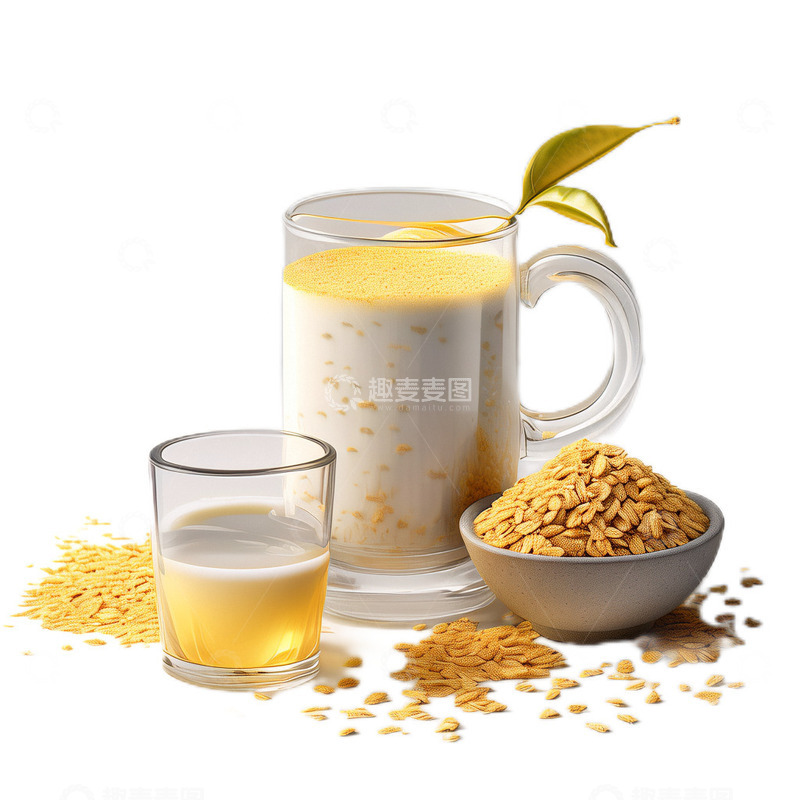高清大图下载【趣麦麦图】3D真实立体桂花酒酿燕麦卡布