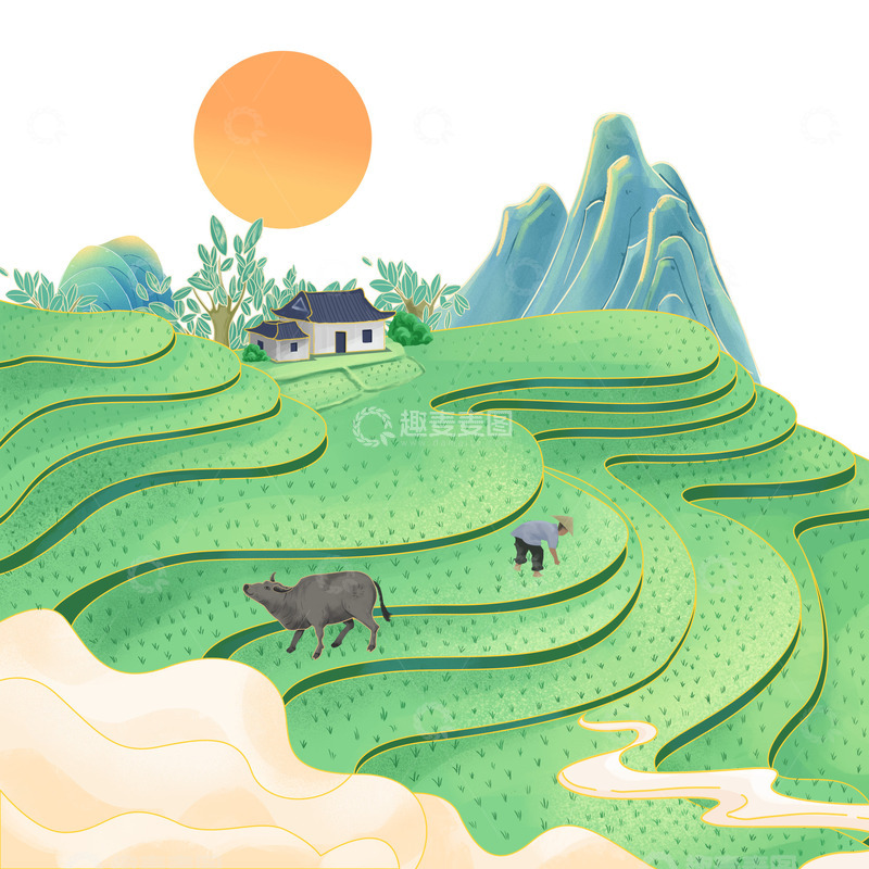 源文件下载【趣麦麦图】国潮风农田劳作的农民