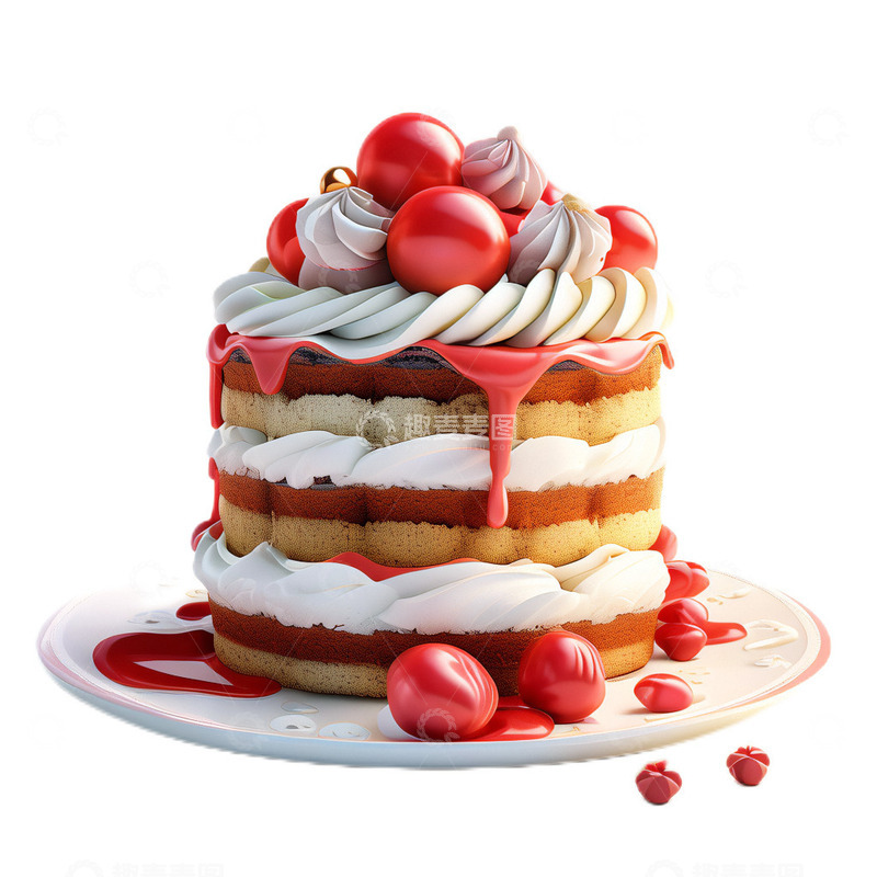 高清大图下载【趣麦麦图】3D真实立体多层生日蛋糕奶油