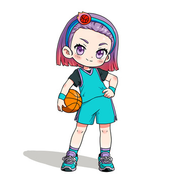 手绘QQ人篮球女孩