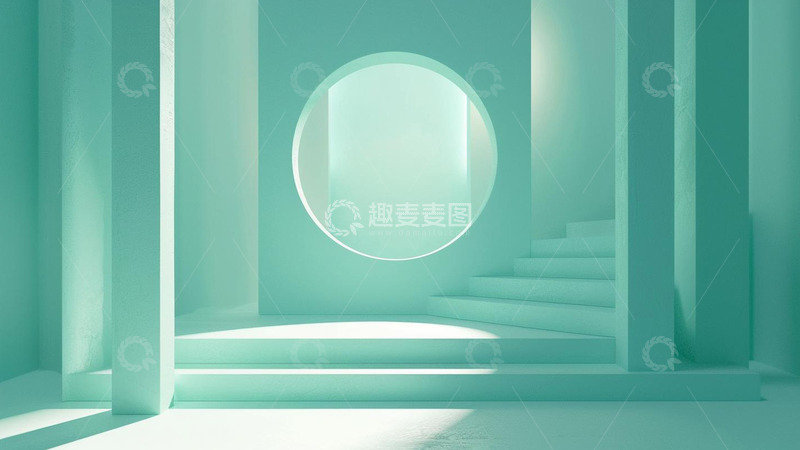 高清大图下载【趣麦麦图】绿色极简楼梯舞台展示图片