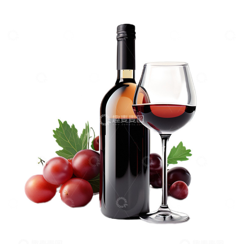 高清大图下载【趣麦麦图】3D真实立体红酒葡萄酒饮品酒瓶