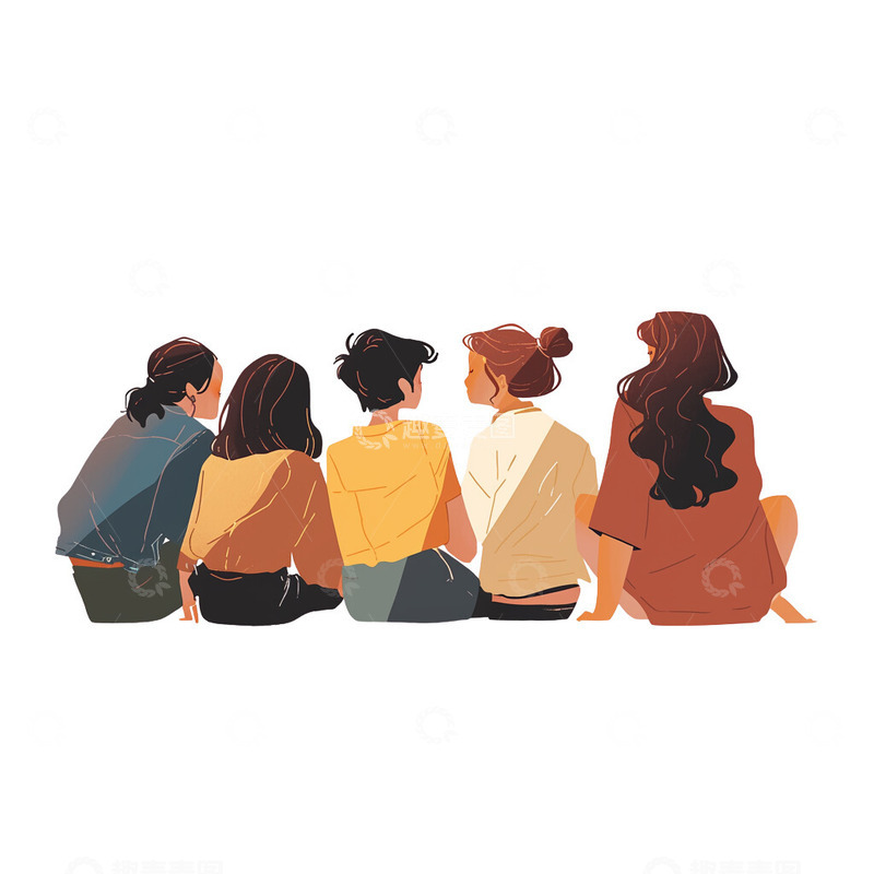 高清大图下载【趣麦麦图】卡通青年节日青年坐着背影