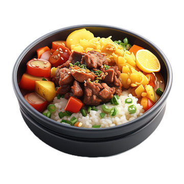 3D真实立体煲仔饭中餐美味肉类